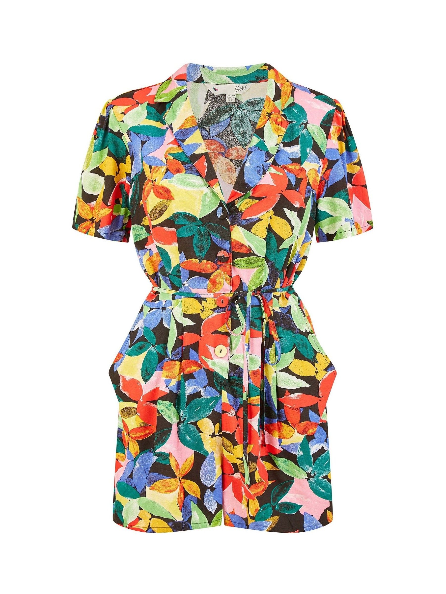 Yumi Black Tropical Leaf Print Playsuit - Image 5 of 5